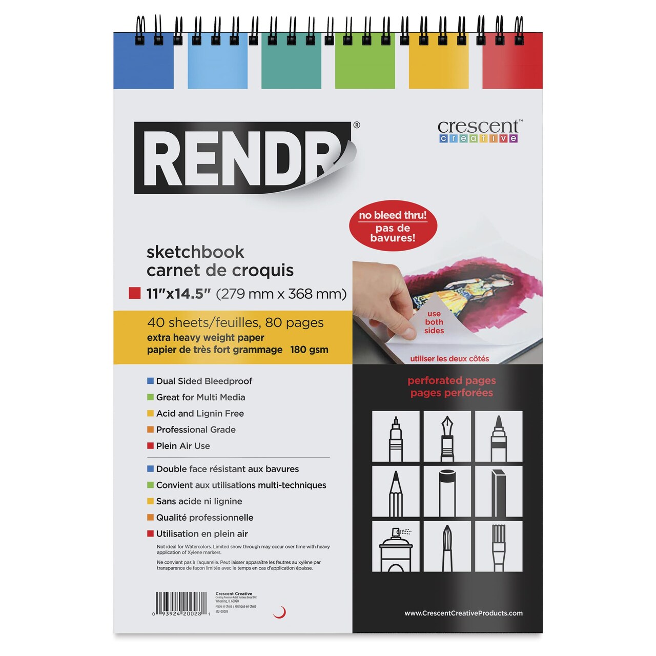 Crescent Rendr Wirebound Sketchbook - 11" x 14-1/2", 110 lb, 40 Sheets